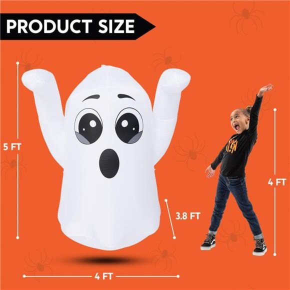 5 FT Tall Halloween Inflatable Ghost Outdoor Decoration,...